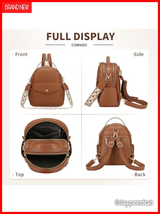 Mini PU Leather Backpack Purse Women Convertible Shoulder Bag with 3 Straps